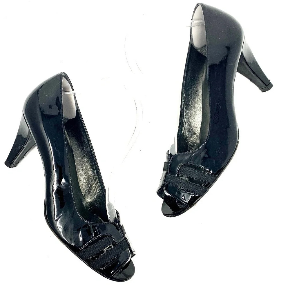 Stuart Weitzman Black Patent Leather Peep Toe Pump